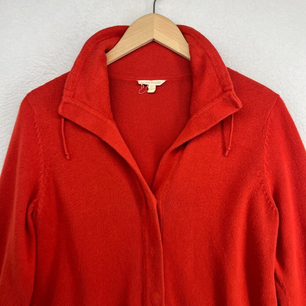 EILEEN FISHER Sweater S Organic Cotton Snap Front Drawstring Cardigan Orange - Picture 3 of 10